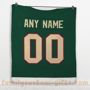 Custom Premium Quilt Blanket Minnesota Jersey Ice Hockey Personalized Quilt Gifts for Her & Him